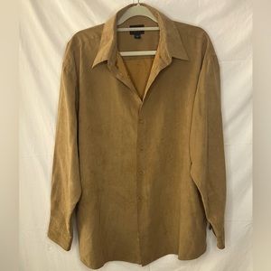 Reaction Kenneth Cole tan faux suede button-down shirt XL 17 1/2 34-35
